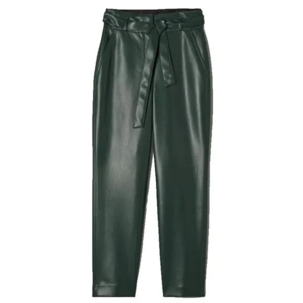 New Aritzia Babaton Belted Vegan Leather Pant Scarab Green 0 $148